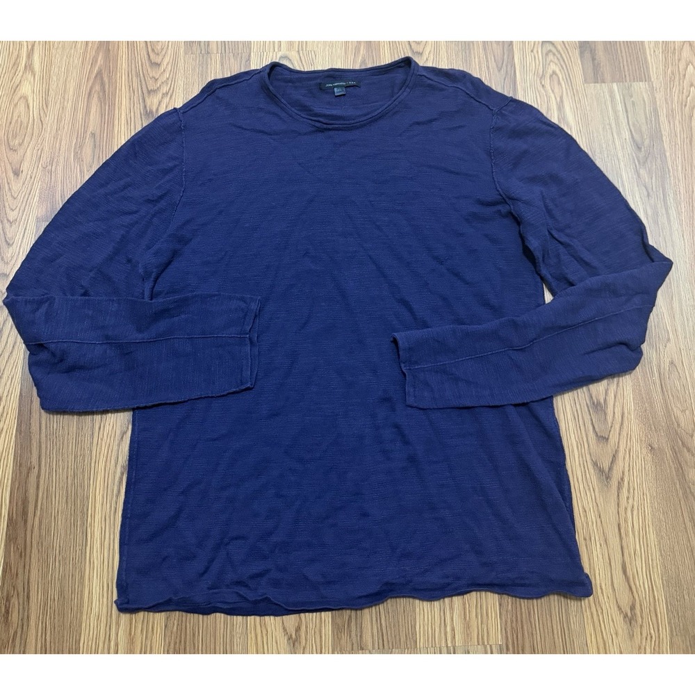 John Varvatos USA Sweater Mens Extra Large Cotton Linen Crewneck Navy XL